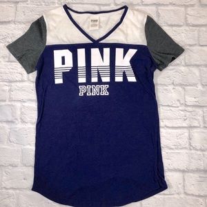 Pink by Victoria’s Secret top T-shirt Small Deep purple/blue white Short Sleeve